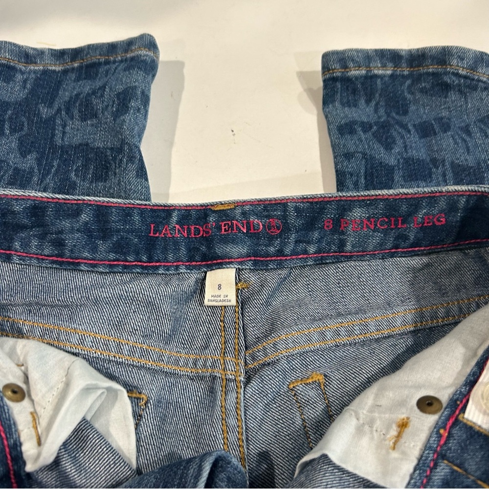 Lands End Dark Blue Denim Horse Print Skinny Jeans Girls Size 8 - Picture 4 of 12